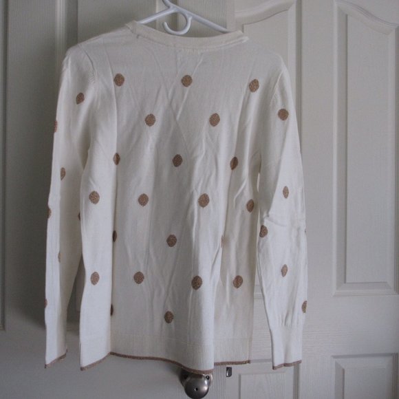 Market & Spruce Crew Neck Pullover Sweater Cream with Metallic Gold Dots Medium - Picture 3 of 5